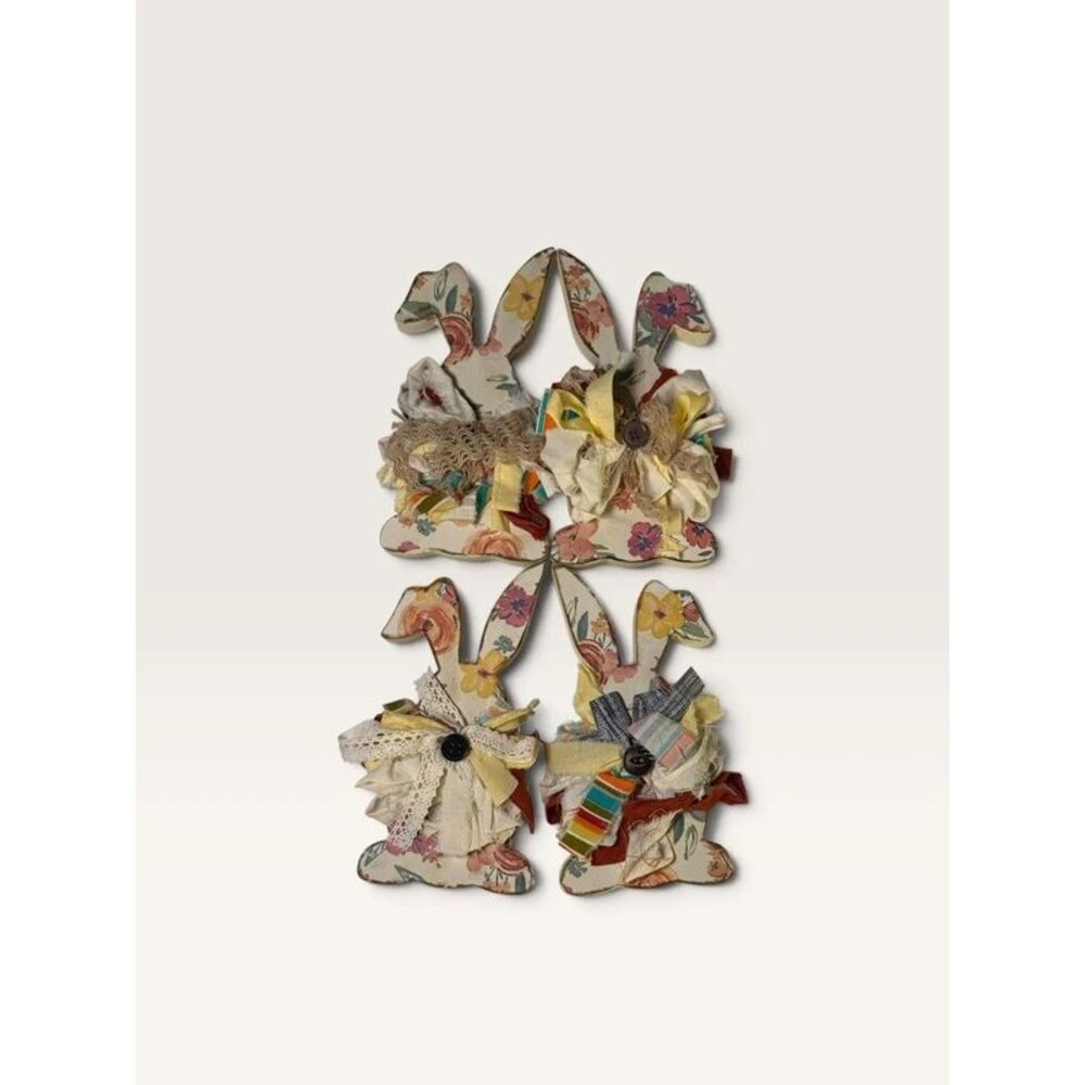 Set of 4 Shabby Chic Floral Wooden Easter Bunny Easter Table Decor